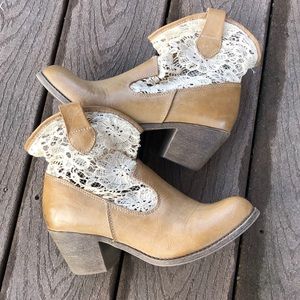 Tan Lace Ankle Boots